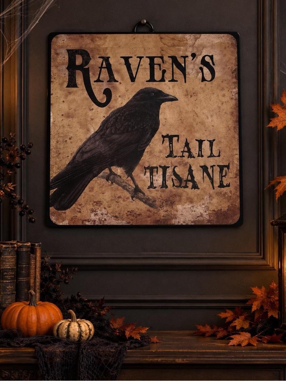 Raven’s Tail Tisane Vintage Halloween Witchy Apothecary Tin Sign